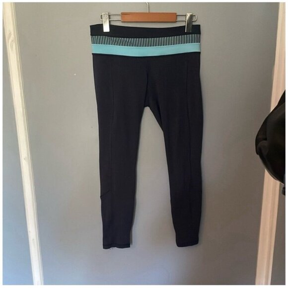 Lululemon Blue Leggings Zipper Detail Women's Size 6 Yoga Fitness Pants - Picture 1 of 6